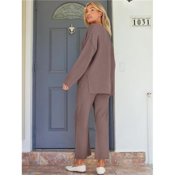 Women's 2 Piece Lounge Sets Oversized Slouchy Matching Cozy Knit Sets - Picture 5 of 6